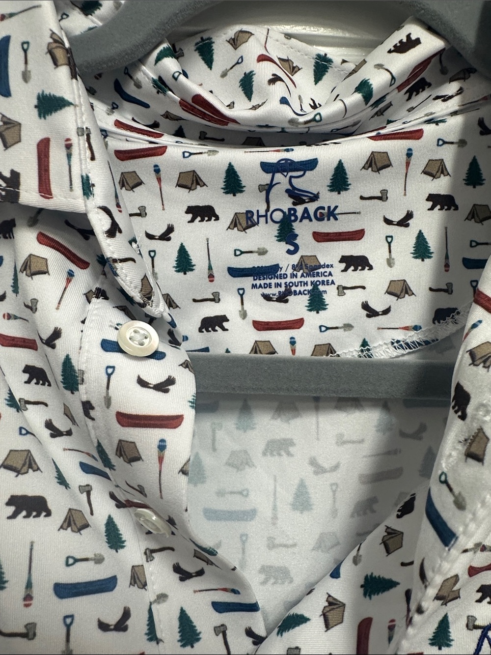 Rhoback White Polo with Multicolor Mini Outdoor Print - Picture 2 of 4
